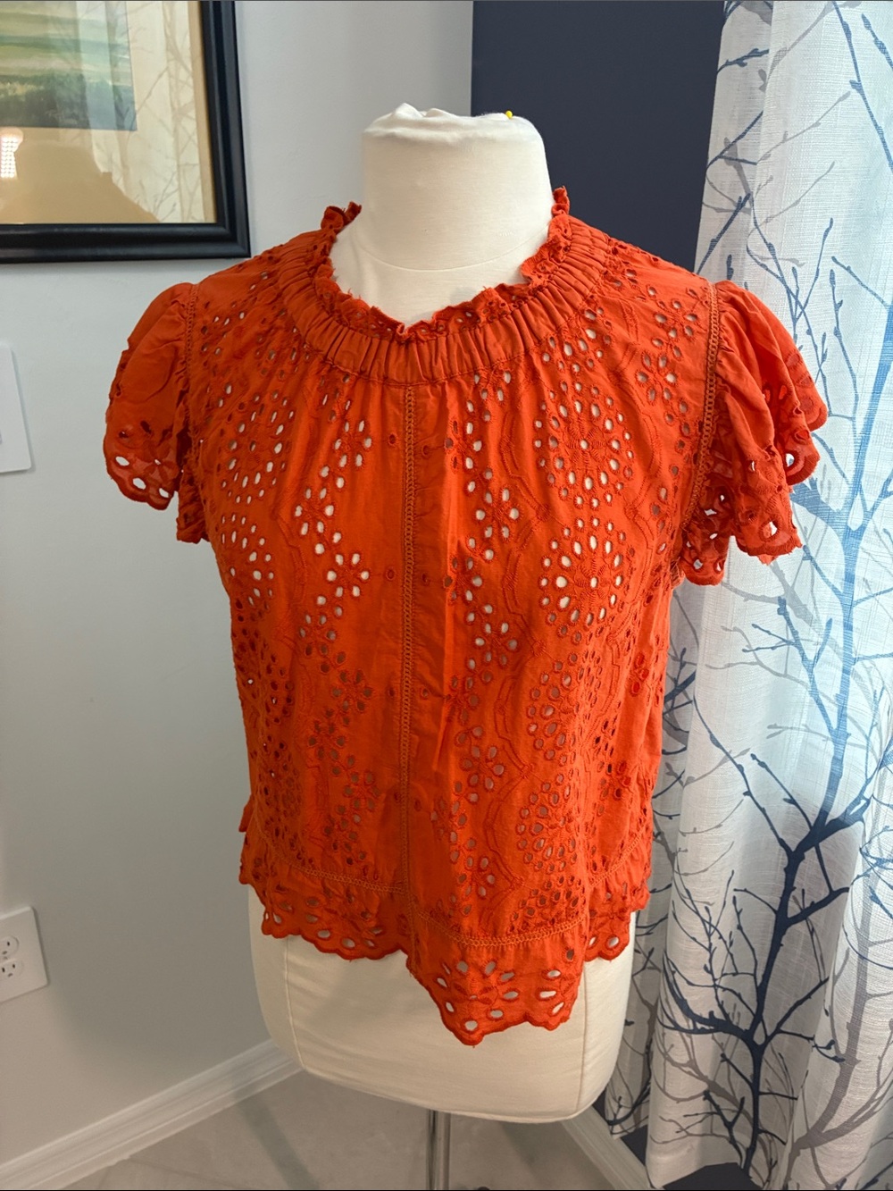 Jennifer Grace Orange Eyelet Short Sleeve Blouse